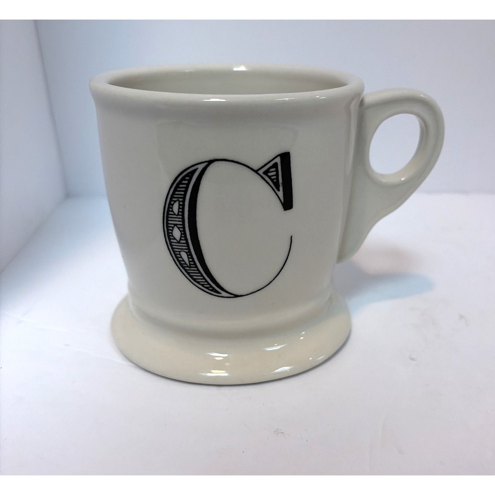 Anthropologie Monogram C Coffee Mug Cup Initial Classic Black White Shaving‎